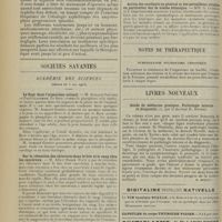 0902 - Page 894 - Revue générale. Les atrophies musculaires progressives syphilitiques. La « myélite syphilitique ». Par André Léri..., et A. Lerouge. IV. Traitement / Sociétés savantes. Académie des sciences. (Séance du 5 mai 1913). Le fluor dans l'organisme animal. M. Armand Gautier et Paul Clausman / Sur la rétention des chlorures dans le foie et le sang chez les cancéreux. M. Albert Robin / Recherches sur la sexualité des naissances. MM. A. Pinard et A. Magnan / Action des oxydants en général et des persulfates alcalins en particulier sur la toxine tétanique. MM. A. Lumière et J. Chevrottier / Notes de thérapeutique. Tuberculose pulmonaire chronique / Livres nouveaux. Guide de médecine pratique. Pathologie interne et diagnostic, par le Docteur R. Hyvert. [M. Brelet]