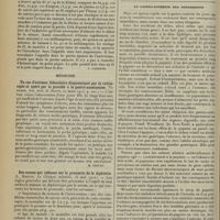 0932 - Page 924 - Analyses. Chirurgie. Anévrisme thoracique traité au moyen du fil d'or et de la galvanisation. (William C. Lusk. Ann. of Surg...). [F. Gardner] / Médecine. Un cas d'estomac biloculaire diagnostiqué par la radioscopie et opéré par le procédé à la gastro-anastomose. (Vignard. Gaz. méd. de Nantes...). [M. Brelet] / Des causes qui influent sur le pronostic de la diphtérie. (L. Martin. La Clinique infantile...). [B. Gayard] / Pratique médicale. La gastro-entérite des nourrissons