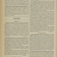 1044 - Page 1036 - Sociétés savantes. Sociétés de médecine de Paris. (Séance du 24 mai 1913). Quelques observations de malades traités par la méthode de Bergonié. MM. Laquerrière et Wrytten / Une classification nouvelle des maladies du coeur et de l'aorte. M. A. Leclercq / Ostéome éburne sous-muqueux pédiculé du V lingual. M. Monsarrat / Analyses. Médecine. Du rôle de l'alcoolisme dans la pathogénie de l'épilepsie (L. Marchand. Revue de psychiatrie et de psychologie expérimentale...). [B. Gayard] / La ration alimentaire et la ration azotée des diabétiques. (Marcel Labbé... Rund. f. Med...). [B. Gayard] / Médecine infantile. La surrénalite et la pancréatite scarlatineuses. (Léon Tixier et J. Troisier. Arch. de méd. des enf...). [B. Gayard] / Thérapeutique. La bactériothérapie lactique en obstétrique et en gynécologie. (Léon Pouliot. Journ. de méd. de Paris...). [L. Gayard] / Étude pharmacodynamique et thérapeutique sur la digalène. (MM. le Professeur G. Pouchet et le Docteur G. Bardet, Bull. gén. de thérap...). [L. Gayard]