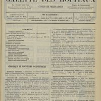 1081 - Page 1073 - Sommaire / Chronique et nouvelles scientifiques. Hôpitaux de Paris / Concours de l'agrégation / Facultés de médecine / Concours de l'assistance médicale à domicile / Distinctions honorifiques / Hôpital civil de Constantine / La réforme du concours de l'internat et l'association générale des étudiants