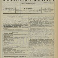 1113 - Page 1105 - Sommaire / Chronique et nouvelles scientifiques. Hôpitaux de Paris / Concours de l'agrégation / Les concours d'agrégation de physiologie et d'ophtalmologie / Faculté de médecine de Paris / Facultés de médecine