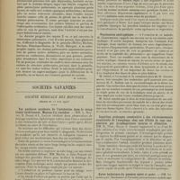1122 - Page 1114 - Actualités. Le diagnostic radiologique de la tuberculose pulmonaire et de l'adénopathie trachéo-bronchique. [M. Brelet] / Sociétés savantes. Société médicale des Hôpitaux. (Séance du 13 juin 1913). Sur quelques accidents de l'intubation dans le croup traité tardivement. Moyens d'y remédier. MM. L. Martin, H. Darré et L. Lagane / Paralysie du moteur oculaire commun avec paralysie faciale à la suite d'une migraine violente. M. Chantemesse / Vaccination antityphique. M. Chantemesse / Inanition prolongée consécutive à des rétrécissements cicatriciels de l'oesophage chez une fillette de sept ans : guérison par oesophagotomie interne et dilatation. MM. B. Weil, Hallé et Abrand / Kyste hydatique du poumon opéré et guéri. MM. Lereboullet, Desmarest et Vaucher