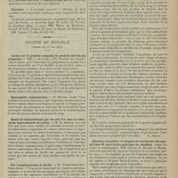 1137 - Page 1129 - Sociétés savantes. Académie de médecine. (Séance du 17 juin 1913). Radiumthérapie de la leucémie myéloïde. M. L. Rénon, en son nom et au nom de MM. Decrais et L. Dreyfus / Elections / Société de biologie. (Séance du 15 juin 1913). Action sur la pression sanguine de produits dérivés des plaquettes. MM. L. Le Sourd et Ph. Pagniez / Eosinophilie expérimentale. M. Ménard / Essais de chimiothérapie par les sels d'or dans la tuberculose expérimentale du cobaye. M. M. Breton / Sur l'anaphylatoxine de Bordet. M. Tchernoroutzky / Election. M. Legendre / Analyses. Médecine. Sur la pathogénie de la maladie de Quincke. (Le Calvé, Gaz. méd. de Nantes...). [M. Brelet] / Résultats immédiats et éloignés du traitement chirurgical dans 45 cas d'ulcère gastrique ou duodénal : étude clinique et radiologique. (MM. Caillé, G. Durand et Marre. Arch. des maladies de l'appareil digestif et de la nutrition...). [B. Gayard]