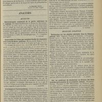 1267 - Page 1259 - Jurisprudence. Maire et médecin. [R.-Marcel Petit] / Analyses. Médecine. Rétrécissement congénital de la partie inférieure de l'oesophage. (Rutherford Morison et Hamilton Drummond. The Lancet...). [B. Gayard] / Obstruction de l'iléon par matières fécales de cinquante-trois jours de durée : guérison. (Rowland H. Harris. Journ. Amer. med. assoc...). [F. Gardner] / L'uricémie et l'artériosclérose. (Constant. Rundsch. f. Mediz...). [B. Gayard] / Sur la fonction des capsules surrénales durant la vie foetale. (M. Ceridalli (de Modène). Runds. f. Medizin...). [B. Gayard] / Médecine infantile. Recherches sur les glandes génitales dans la démence précoce. (MM. Obrégia, Parhon et Uréchia. L'Encéphale...). [P. Camus] / Sur un syndrome de réinfection au décours des états broncho-pulmonaires de la première enfance. (Ribadeau-Dumas, Philbert et Mme Wolfromm. La Pédiatrie prat...). [B. Gayard] / Chirurgie. Anastomose intradure-mérienne entre racines rachidiennes dans le traitement de la paralysie vésicale. (Charles H. Frazier et Charles K. Mills. Journ. Amer. med. Assoc...). [F. Gardner]