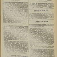 1285 - Page 1277 - Analyses. Chirurgie. Emploi de membranes amniotiques conservées, à la place de peau comme greffes sur les brûlures et ulcères. (Maximilian Stern. Journ. Amer. Med. Assoc...). [F. Gardner] / Ophtalmologie. Contribution à l'étude de la tuberculose laryngée. (Edouard Roland [de Lamotte-Beuvron], Congrès d'Ophtal...). [L. Gayard] / Oto-rhino-laryngologie. Modifications de technique dans l'évidement pétro mastoïdien en vue d'une cicatrisation plus rapide. (Jacques Fournié... Communication à la Soc. paris. d'oto-laryngologie...). [L. Gayard] / Médecine mentale. Histoire des origines et de l'évolution de l'idée de dégénérescence en médecine mentale. (Georges Genil-Perrin. Thèse de Paris...). [L. Alquier] / Pathologie comparée. Les tumeurs des plantes comparées aux tumeurs animales. (P. Vuillemin. Biologica...). [B. Gayard] / Pratique médicale / Livres nouveaux. Les ictères toxiques et leur traitement, par Noël Fiessinger... [M. Brelet] / Traitement du tabes, par le Docteur L. Lortat-Jacob... [M. Brelet]