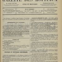 1289 - Page 1281 - Sommaire / Chronique et nouvelles scientifiques. Concours d'agrégation / Faculté de médecine de Paris / Facultés de médecine / Écoles de médecine / Conseil supérieur de l'instruction publique / Guerre / Les vacances de l'Académie des sciences