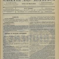 1421 - Page 1413 - Sommaire / Chronique et nouvelles scientifiques. Hôpitaux de Province / Facultés de médecine / Faculté libre de médecine de Lille / Médaille des épidémies / Le diplôme de chimiste-expert / Un voeu des jurés de la Seine sur les asiles médico-légaux / Association générale des médecins de France / Pharmacien, commerçant et métropolitain