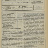 1481 - Page 1473 - Sommaire / Chronique et nouvelles scientifiques. Hôpitaux de Paris / Faculté de médecine de Paris / Asiles d'aliénés / Guerre / Le service de trois ans et les études universitaires / Nécrologie