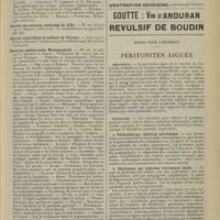 1713 - Page 1705 - Articles originaux des principales publications françaises et étrangères. Archives de médecine et de pharmacie militaires / Bulletin général de thérapeutique / Bulletin médical de l'Algérie / Journal des sciences médicales de Lille / Journal scientifique et médical de Poitiers / Deutsche medizinische Wochenschrift / Tunisie médicale / Notes pour l'internat. Péritonites aiguës
