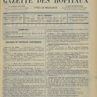 1717 - Page 1709 - Sommaire / Chronique et nouvelles scientifiques. Hôpitaux de Paris / Guerre / Marine / Distinctions honorifiques / Hôpital Sadiki, à Tunis / Chemins de fer de Paris-Lyon-Méditerranée / Renseignements