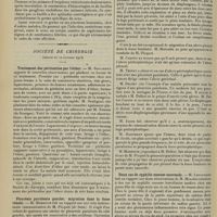 1948 - Page 1940 - Sociétés savantes. Société médicale des Hôpitaux. (Séance du 24 octobre 1913). Contribution à l'étude de l'urée du sang et de la constante d'Ambard chez les cardiaques. MM. O. Josué et F. Belloir / Recherches sur l'étiologie et la pathogénie du zona. MM. V. Raymond et Cot / Société de chirurgie. (Séance du 22 octobre 1913). Traitement des péritonites par l'éther. M. Souligoux / Pleurésie purulente gauche ; migration dans la fosse rénale. M. Morestin / Deux cas de syphilis osseuse anormale. M. Lenormand, sur deux observations de M. Mouchet