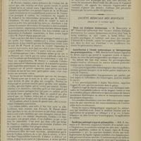 1993 - Page 1985 - Sociétés savantes. Académie de médecine. (Séance du 4 novembre 1913). Discussion sur la révision de la loi Roussel. M. Fernet / Désorientation et déséquilibration provoquées par les courants galvaniques. M. Babinski / Société médicale des Hôpitaux. (Séance du 31 octobre 1913). Deux cas d'adipose douloureuse. M. Babonneix et Mlle Spanowsky / Contribution à l'étude endoscopique et thérapeutique des proctosigmoïdites. MM. Bensaude et Thibaut / Syndrome méningé à type de poliomyélite. MM. E. Joltrain et P. Rouffiac