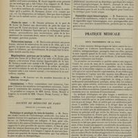 2076 - Page 2068 - Sociétés savantes. Société de chirurgie. (Séance du 12 novembre 1913). Abcès amibien du cerveau. M. Jacob / Plaies du coeur. M. Delbet / Tuberculose osseuse. M. Mauclaire / Mégalosplénie, guérison par le radium. M. Quénu / Election. M. Legueu / Commissions / Société de médecine de Paris. (Séance du 7 novembre 1913). Technique et posologie du bain de lumière. M. Dausset / Paralysie tardive du nerf cubital après fracture du coude. M. A. Mouchet / Traitement du diabète par la phloridzine. M. A. Leclerq / Sigmoïdite aiguë hémorragique. M. Rabinnovici / Pratique médicale. Deux traitements de la toux. [J. Birhal]
