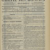 2113 - Page 2105 - Sommaire / Chronique et nouvelles scientifiques. Hôpitaux de Paris / Concours de médecin de Forges / Écoles de médecine / Commission supérieure de l'enseignement médical / Société de chirurgie / Bibliothèque Javal / Les remplacements de médecins / Les femmes dans les oeuvres d'assistance / Renseignements