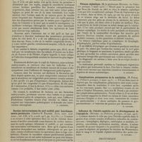 2186 - Page 2178 - Analyses. Chirurgie. Les replis peritonéaux foetaux et leurs rapports avec les occlusions chroniques et aiguës de l'intestin grêle et du ros intestin. (Joseph Rilus Eastman. Journ. amer. med. Assoc...) - Problèmes chirurgicaux de la stase intestinale, considérés au point de vue anatomique. (John E. Summers. Ibid...). [F. Gardner] / Section intracrânienne du nerf auditif pour bourdonnements persistants. (Charles H. Frazier. Journ. amer. med. Assoc...). [F. Gardner] / Médecine infantile. Tétanos céphalique. (M. le Professeur Hutinel. La Pédiatrie pratique...). [B. Gayard] / Complication pulmonaires de la scarlatine. (R. Porak. La Pédiatrie pratique...). [B. Gayard] / Influence de l'hérédo-syphilis sur le développement de l'encéphale. (Hutinel. La Pédiatrie pratique...). [B. Gayard] / Obstétrique. Influence de la grossesse, de l'accouchement et de l'état puerpéral sur la tuberculose pulmonaire. Avortement provoqué. Valeur du produit de conception. [Tecon (de Leysin), Revue suisse de méd...). [B. Gayard]