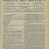 2241 - Page 2233 - Sommaire / Chronique et nouvelles scientifiques. Hôpitaux de Paris / Écoles de médecine / Distinctions honorifiques / La réintégration des soeurs dans les Hôpitaux de Paris