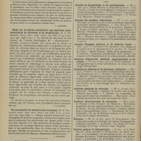 2334 - Page 2326 - Analyses. Chirurgie. Traitement chirurgical de la thrombose pelvienne d'origine septique. (H. Jellett. Surg. Gyn. and obst...). [F. Gardner] / Etude sur la nécrose consécutive aux injections intramusculaires de salvarsan et de néosalvarsan. (H. E. Robertson. Journ. Amer. med. Assoc...). [F. Gardner] / Un cas singulier de menstruation vicariante. (D. H. Galloway. Journ. Amer. med. Assoc...). [F. Gardner] / Articles orignaux des principales publications françaises et étrangères. Annales de dermatologie et de syphiligraphie / Annales des maladies vénériennes / Annales d'hygiène publique et de médecine légale / Archives d'électricité médicale, expérimentales et cliniques / Archives de médecine et de pharmacie militaires / Archives générales de chirurgie / Archives internationales de neurologie / Biologica / Bulletin général de thérapeutique / Bulletin médical