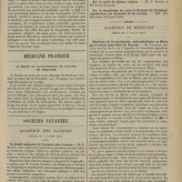 0101 - Page 91 - De l'intervention opératoire dans les grossesses tubaires ; par M. R. Proust... / Médecine pratique. Le degré de concentration de l'alcool en chirurgie / Sociétés savantes. Académie des sciences. (Séance du 5 janvier 1914). La glande endocrine de l'intestin chez l'homme. M. P. Masson / Académie de médecine. (Séance du 13 janvier 1914). Résultats de la vaccination antityphoïdique au Maroc par le vaccin polyvalent de Vincent. M. Lajoanio...