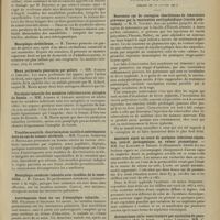 0103 - Page 93 - Sociétés savantes. Société de neurologie. (Séance du 8 janvier 1914). Dissociation des sensibilités superficielles et profondes et physiologie des cordons postérieurs. M. Souques / Monoplégie cérébelleuse. M. Thomas / Maux perforants plantaires par gelure. MM. Achard et Leblanc / Paralysie infantile des membres inférieurs avec atrophie du bassin. MM. Achard et Leblanc / Troubles sensitifs : discrimination tactile et astéréognosie dans un cas de tumeur cérébrale. MM. Claude, Scheffer et Rouillard / Hémiplégie cérébrale infantile avec troubles de la sensibilité. M. Thomas / Astéréognosie dans un cas d'hémiplégie infantile. MM. Pélissier et Regnard / Réaction d'Abderhalden dans six cas de maladie de Basedow. M. Léri / Élections / Société de biologie. (Séance du 10 janvier 1914). Nouveaux cas de contagion éberthienne de laboratoire prévenue par la vaccination antityphoïdique (vaccin polyvalent). M. H. Vincent / Azotémie aiguë au cours de quelques infections aiguës. Son intérêt pathogénique sa valeur pronostique. MM. Guy Laroche et Brodin / Automatisme atrio-ventriculaire par excitation du pneumogastrique chez le lapin. Lohmann, MM. C. Pezzi et A. Clerc