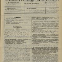 0155 - Page 145 - Sommaire / Nouvelles. Hôpitaux de Paris / Hôpitaux de Province / Société de chirurgie de Paris / Académie royale de médecine de Belgique / Distinctions honorifiques / Médaille des épidémies / Médailles de la mutualité / Les bureaux de bienfaisance et le choix des médecins / Nécrologie