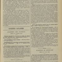 0447 - Page 439 - Autodénonciation récidivante chez une dipsomane ; par MM. E. Dupré..., et Le Savoureux... / Sociétés savantes. Académie des sciences. (Séance du 16 février 1914). Entraînement et séparation des microbes en suspension dans l'eau sous l'influence d'un courant d'air. MM. A. Trillat et Fouassier / (Séance du 23 février 1914). Variations de la ration alimentaire et du poids du corps sous l'action du rayonnement solaire dans les diverses saisons. Nutrition par la chaleur. M. Miramond de Laroquette / Sur le stigmate de l'hypertension artérielle. M. A. Moutier / Académie de médecine. (Séance du 3 mars 1914). Note sur la vaccination antityphoïde (vaccin chauffé). M. Chantemesse