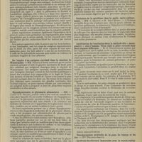 0449 - Page 441 - Sociétés savantes. Société de biologie. (Séance du 28 février 1914). Sur les phénomènes d'absorption au niveau de la vésicule biliaire. M. A. Policard / Action directe du foie sur les hémolysines du complexe hématique des hémoglobinuriques a frigore. MM. G. Froin et Pernet / De l'emploi d'un antigène surrénal dans la réaction de Wassermann. MM. Sézary et Borel / Hypophysectomie et glycosurie alimentaire. MM. J. Camus et G. Roussy / Recherches sur la teneur en microbes des poumons de cobaye sain. M. Arlo / Evolution de la spirillose chez la poule, après splénectomie. MM. L. Launoy et M. Lévy-Bruhl / Localisation de l'excitation dans la méthode dite « monopolaire » chez l'homme. Pôles réels et pôles virtuels dans deux organes différents. M. Bourguignon