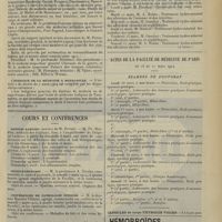 0459 - Page 451 - Nouvelles. Société de médecine militaire française / L'exercice de la médecine à Madagascar / Cours et conférences. Hôpital Laennec (Service de M. Dupré) / Cours d'anatomie / Conférences de pathologie interne / Conférences de physique médicale / Enseignement pratique de l'hydrologie et de la climatothérapie. (A suivre) / Actes de la Faculté de médecine de Paris du 16 au 21 mars 1914. Examens de doctorat