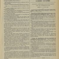 0469 - Page 461 - Intérêts professionnels. Les étudiants étrangers et l'internat des hôpitaux. [R.-Marcel Petit] / Sociétés savantes. Société d'études scientifiques sur la tuberculose. (Séance du 12 février 1914). Recherche du bacille de Koch dans les tissus par la coloration au Ziehl-formol (méthode de C. Biot). MM. F. Arloing, René Bretton et J. F. Martin / L'origine des épanchements pleuraux consécutifs aux pneumothorax chez les tuberculeux. MM. Léon Bernard et J. Paraf / Société de médecine de Paris. (Séance du 28 février 1914). De la lutte contre la tuberculose. M. Gastou