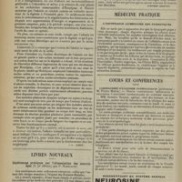 0514 - Page 510 - Pratique médicale. Diurétiques et cardiotoniques / Livres nouveaux. Conférences pratiques sur l'alimentation des nourrissons (2e édition), par P. Nobécourt. [Stephen Chauvet] / Médecine pratique. L'insuffisance alimentaire des dyspeptiques / Cours et conférences. Laboratoire d'anatomie pathologique (Professeur : M. Pierre Marie)