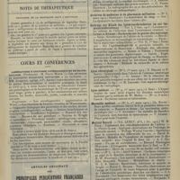 0583 - Page 579 - Nouvelles. Association générale des médecins de France / Notes de thérapeutique. Posologie de la digitaline dans l'asystolie / Cours et conférences. Laboratoire d'anatomie pathologique et de bactériologie (Professeur : M. Pierre Marie) / Articles originaux des principales publications françaises et étrangères. Annales d'hygiène publique et de médecine légale / Archives d'électricité médicale, expérimentales et cliniques / Archives de médecine et de pharmacie militaires / Beiträge zur Klinik des Infektionskrankeiten im zür Immunitätsforschung / Lyon chirurgical / Lyon médical / Marseille médical / Medical Record