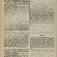 0624 - Page 620 - Analyses. Médecine. L'hypertrophie du coeur droit d'après les données numériques fournies par la méthode de W. Müller ; ses relations avec les états chroniques asphyxiques, l'athérome de l'artère pulmonaire et la pléthore veineuse ; sa pathogénie. (J. Bret. Lyon méd...) [Stephen Chauvet] / Survivance des tréponèmes, et récidives in situ, chez des syphilitiques cliniquement et sérologiquement guéris. (L. Plazy. Gaz. hebd. des sciences méd. de Bordeaux...) [Stephen Chauvet] / Fièvre tierce et salvarsan. (M. Grénier. Bulletin médical de l'Algérie...) [Stephen Chauvet] / Technique des injections par les veines jugulaires et épicrâniennes chez les nourrissons. Ses applications au traitement de la syphilis héréditaire par le néosalvarsan. (G. Blechmann. Paris méd...) [J. Milhit] / Chirurgie. Quelques travaux récents sur la scoliose. (M. P. Desfosses. Presse méd...) [Stephen Chauvet] / Recherches sur la formule urinaire des opérés. Etude comparée sur l'action des divers anesthésiques. (Chauvin et N. Oeconomos. Montpellier méd...) [Stephen Chauvet]