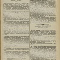 0637 - Page 633 - Sociétés savantes. Académie des sciences. (Séance du 23 mars 1914). Essai de traitement de l'épilepsie dite « essentielle » par le venin de crotale. MM. A. Calmette et A. MézieL. E. Seef... / L'action de quelques substances pharmaceutiques sur le développement du cancer expérimental. M. Theodor Mironescu / Sur l'entraînement de germes microbiens dans l'atmosphère par pulvérisation d'eau polluée. M. L. Cavel / Académie de médecine. (Séance du 31 mars 1914). La loi sur les aliénés. M. Thoinot / De la méthode des injections massives intrabronchiques dans la cure de certaines affections trachéo-bronchiques, en particulier de la gangrène pulmonaire. M. Guisez
