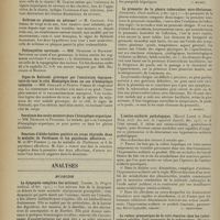 0728 - Page 732 - Sociétés savantes. Société de neurologie. (Séance du 5 avril 1914). Chorée chronique récidivante. MM. Dupré et Heuyer / Sclérose en plaques ou névrose ? M. Crouzon / Poliomyélite cervicale. MM. Déjerine et Regnard / Signe de Babinski provoqué par l'excitation tégumentaire de tout le côté. Hémiplégie dans un cas d'hémiplégie infantile. MM. Guillain et Dubois / Paralysie des oculo-moteurs dans l'hémiplégie organique. MM. Déjerine et Pélissier / Réaction d'Abderhalden positive au corps thyroïde dans la maladie de Parkinson et les psychoses affectives. M. et Mme Parhon / Analyses. Médecine. La dyspepsie complexe des mitraux. (Loeper. Le Progrès médical...) [J. Milhit] / Le pronostic de la pleuro-tuberculose séro-fibrineuse. (Courcoux. Paris médical...) [J. Milhit] / L'amino-acidurie pathologique. (Marcel Labbé et Henri Bith. Arch. des mal. de l'appareil digestif...) [L. Babonneix] / La valeur pronostique de la cuti-réaction chez les tuberculeux adultes. Cuti-pronostic de la tuberculose. (Maurice Imbert...) [M. Brelet]