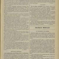 0729 - Page 733 - Analyses. Médecine. La valeur pronostique de la cuti-réaction chez les tuberculeux adultes. Cuti-pronostic de la tuberculose. (Maurice Imbert...) [M. Brelet] / Médecine infantile. Les manifestations choréiformes dans la poliomyélite. (Netter et Ribadeau-Dumas. Pédiatrie...) [J. Milhit] / Urologie. Sur la cystite amibienne. (W. Fischer. Münch. med. Woch...) [A. Lemierre] / Pratique médicale. Le traitement de l'urémie