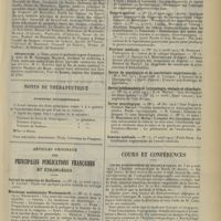 0847 - Page 851 - Nouvelles. Distinctions honorifiques / Nécrologie / Notes de thérapeutique. Dyspepsie hyposthénique / Articles originaux des principales publications françaises et étrangères. Journal de médecine de Bordeaux / Münchener medizinische Wochenschrift / Presse médicale / Progrès médical / Province médicale / Revue de psychiatrie et de psychologie expérimentale / Revue hebdomadaire de laryngologie, otologie et rhinologie / Revue neurologique / Semaine médicale / Cours et conférences. Cours d'orthopédie du Docteur Calot