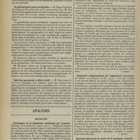 0872 - Page 876 - Sociétés savantes. Société de médecine de Paris. (Séance du 25 avril 1914). Réaction de Wassermann et de Jabobsthal dans le diagnostic et le traitement de la syphilis. MM. Leredde et Rubinstein / La gymnastique gastro-intestinale. M. Roger Glénard, des recherches poursuivies avec M. Paul Carnot / Infection puerpérale à début tardif. M. Keim / Analyses. Médecine. Traitement de la dysenterie amibienne par l'émétine. (Dopter. Paris médical...) [J. Milhit] / Diagnostic radiographique de l'appendicite chronique. (H. Lebon. La Clinique...) [J. Milhit] / Nouvelle théorie sur la cause de la paralysie infantile. (Rolando Meissenbach..., in Revue médicale de Normandie...) [Stephen Chauvet]