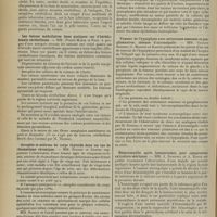 1078 - Page 1082 - Sociétés savantes. Société de neurologie. (Séance du 28 mai 1914). Hémiplégie sans aphasie avec intégrité de la circonvolution de Broca. MM. Déjerine et Pélissier / Tubercules du cervelet. M. Jumentié / Les lésions médullaires dans quelques cas d’hérédo-ataxie cérébelleuse. MM. Pierre Marie et Foix / Atrophie et sclérose du corps thyroïde dans un cas de rhumatisme chronique. MM. Roussy et Cornil / Hyperplasie compensatrice expérimentale du corps thyroïde chez le chien et le singe. MM. Gustave Roussy et Jean Clunet / Tumeur de l'hypophyse avec métastases osseuses et ganglionnaires ; absence d'acromégalie. MM. Gustave Roussy, G. Masson et Rappin / Hématomyélie après laminectomie pour compression extradure-mérienne. MM. J. Babinski et A. Barre / Myasthénie dite bulbaire. Enorme hypertrophie des os du crâne. Altérations de certaines glandes à sécrétion interne. MM. J. Babinski et A. Barre