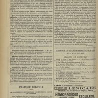 1098 - Page 1102 - Sociétés savantes. Société de chirurgie. (Séance du 10 juin 1914). Infection mycosique. M. Kirmisson, sur une observation adressée par M. Curtillet... / Résultats éloignés de la caeco-sigmoïdostomie. M. Duval / Cure radicale des hernies crurales par la greffe adipeuse pédiculée. M. Chaput / Anesthésie locale en chirurgie abdominale. M. Anselme Schwartz / Affection spécifique du sein. M. Walther / Appendicite à gauche. M. Savariaud / Pratique médicale. Le traitement symptomatique des entérites aigues de l'adulte / Actes de la Faculté de médecine de Paris du 22 au 27 juin 1914. Examens de doctorat