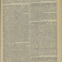 1377 - Page 1381 - Sociétés savantes. Société d’études scientifiques sur la tuberculose (séance du 11 juin 1914). Inoculations de dérivation. De leur influence dans la tuberculose. M. Ch. Madelaine / L’adéno-cutiréaction à la tuberculine. M. Germain Blechmann / Etude statistique sur l'immunité tuberculeuse conférée par les écrouelles et les lupus (loi de Marfan) et les autres localisations bacillaires antérieures. MM. Léon Bernard et Masselot / Action de l'iode et des composés iodés sur le corps thyroïde du cobaye sain et tuberculeux. MM. F. Bezançon et S. I. de Jong / Mort subite chez un tuberculeux pulmonaire par lésion congestive et hémorragique du poumon (superinfection pulmonaire et allergie tuberculeuse). MM. F. Bezançon, de Serbonnes et Krebs