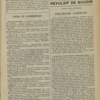 1401 - Page 1405 - Pratique médicale. Sur l’emploi de l’argile imprégnée de phosphate d’argent / Cours et conférences. Hôpitaux de Paris / Notes pour l’internat. Pneumonie caséeuse