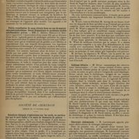 1004 - Page 1012 - Sociétés savantes. Société médicale des hôpitaux. (Séance du 17 octobre 1919). Présentation d'un sphygmotensionmètre. MM. Vaquez et Laubry / Petite transfusion de sang citraté dans un cas de septicémie posttyphoïdique. Shock dramatique et accidents tardifs extrêmement graves. MM. L. Boidin, Bertaux et Beyraud / Société de chirurgie. (Séance du 15 octobre 1919). Résultats éloignés d'opérations sur les nerfs, en particulier sur le nerf radial à la suite de blessures de guerre. M. Auvray / Lithiase biliaire. M. Duval / Chirurgie abdominale. M. Lafourcade