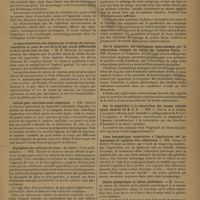 0035 - Page 27 - Sociétés savantes. Société de biologie. (Séance du 15 décembre 1928). Chimiothérapie de la septicémie méningococcique subaiguë (forme pseudo-palustre) par les injections intraveineuses de trypaflavine. MM. Darré, Albot, Berdet et Laffaille / La masculinisation des chapons par le sérum de taureau, considérée au point de vue de la loi des seuils différentiels et de la loi du tout ou rien. M. H. Busquet / Cellule pour réactions histo-chimiques. MM. Leroux et Cracium / Glycogénie des cultures de tissu « in vitro » (Note préliminaire). MM. Roussy et Craciun / Synergie des antigènes et production d'anticorps spécifiques. MM. Weinberg, J. Davesne et C. Sanchez / Sur le diagnostic des septicémies tuberculeuses par la tuberculose atipique du cobaye de Calmette Valtis. MM. Paisseau et Oumansky / Sur la sensibilité à la tuberculine des jeunes cobayes ayant absorbé du B. C. G. MM. J. Valtis et A. Saenz / Crise leucopénique consécutive à l'application sur les téguments de topiques dits réducteurs. MM. Sézary et Robert Worms / Chlore plasmatique et chlore globulaire. M. Laudat