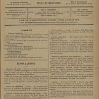 0081 - Page 73 - Sommaire / Informations. Hôpitaux de Paris / Écoles de médecine. Dijon / Société nationale de chirurgie de Paris. Prix Dubreuil / Prix Duval-Marjolin / Prix Chupin / Prix Le Dentu / Légion d'honneur. Affaires étrangères / Médaille d'honneur des épidémies / Guerre
