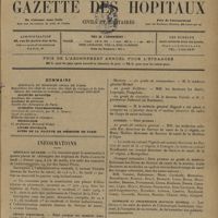 0095 - Page 89 - Sommaire / Informations. Hôpitaux de Paris / Légion d'honneur. Postes et télégraphes. Ministère des Pensions. Marine / Guerre / Hommage au professeur Maurice Rivière