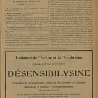 0111 - Page 105 - Sociétés savantes. Académie des sciences. (Séance du 7 janvier 1929) / Académie de médecine. (Séance du 15 janvier 1929) / Notice nécrologique. M. Claude, une notice sur M. Maurice Letulle / Rapport. M. Renault, sur un travail de MM. Boinet et Teissonnières / Le comité d'hygiène de la S. D. N. et le vaccin B. C. G. M. Lignières, les conclusions du comité d'hygiène apportées par M. Léon Bernard / Sur la forme des courants employés en électricité médicale. M. André Strohl / L'épidémie de fièvre jaune de 1928 à Rio de Janeiro