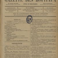 0199 - Page 197 - Sommaire / Informations. Hôpitaux de Paris. Concours de chirurgien des hôpitaux / Hôpital Saint-Michel. Nomination à une place d'interne en titre et une place d'interne remplaçant / Hôpitaux de province. Alger / Oran / Saint-Germain-en-Laye / Facultés de médecine. Lille / Montpellier / Légion d'honneur. Affaires étrangères