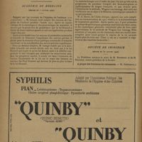 0230 - Page 228 - Sociétés savantes. Académie des sciences. (Séance du 28 janvier 1929) / Académie de médecine. (Séance du 5 février 1929). Rapport sur les travaux de l'hygiène de l'enfance (avec projections). M. Lesage / Sur quelques applications de la malariathérapie à la paralysie générale. MM. A. Marie, Miquel et Henri Ey / Société de chirurgie. (Séance du 30 janvier 1929) / A propos des fractures de calcaneum. M. Schwartz à propos du rapport de M. Deniker, travail de Morestin
