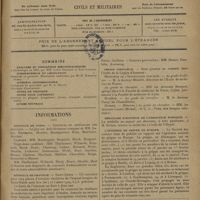 0235 - Page 233 - Sommaire / Informations. Hôpitaux de Paris. Concours de chirurgien des hôpitaux / Hôpitaux de province. Saint-Denis / Toulouse / Légion d'honneur. Ministère de l'instruction publique. Hygiène. Guerre / Médailles d'honneur de l'assistance publique / L'épidémie de grippe en Europe