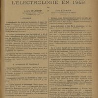 0239 - Page 237 - Analyses et indications bibliographiques. L'électrologie en 1928 ; par Louis Delherm et Jean Loubier. I. Physique / II. Appareils et technique