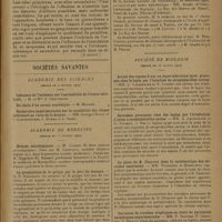 0263 - Page 261 - Revue générale. Travail du service de clinique chirurgicale de l'école de médecine de Dijon (Professeur : M. G. Leclerc). Invagination intestinale aigue de l'adulte de l'adolescent ; par M. G. Hubner. Anatomie pathologique. (A suivre) / Sociétés savantes. Académie de médecine. (Séance du 12 février 1929). Notices nécrologiques. M. Claude / La prophylaxie de la grippe par le port du masque. M. E. Marchoux / De la nécessité d'un étalonnage et d'un contrôle officiels des instruments employés en radiologie médicale, spécialement des dosimètres. M. Béclère / Société de biologie. (Séance du 26 janvier 1929). Action des rayons X sur un foyer infectieux local, provoqué chez le lapin par l'injection de streptobacillus caviae. MM. A. Lacassagne et R. Vinzent / Sarcomes provoqués chez des lapins par l'irradiation d'abcès à streptobacillus caviae. MM. A. Lacassagne et R. Vinzent / La place du B. Chauvoei dans le systématique des microbes anaérocies. MM. Weinberg et Mihaïlesco / Survenue de troubles trophiques au cours de paralysies herpétiques expérimentales. MM. P. Teissier, P. Gastinel, J. Reilly
